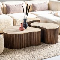 Eleonora Organische bijzettafel Mari - 50x33x44 cm - Mango hout & travertin