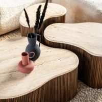 Eleonora Organische bijzettafel Mari - 50x33x44 cm - Mango hout & travertin