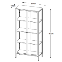 Nordic Home Ragnar vitrinekast - 190 cm - zwart