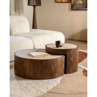 Eleonora Salontafels Hazel - mangohout & marmer - set van 2