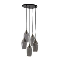 Light & Living Lukaro hanglamp 5L Ø45x36 cm - antiek brons/glas smoke