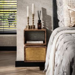 Kelsie nachtkastje 1L klein- brass/massief mango bruin