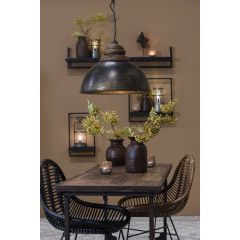 Leia hanglamp - zwart zink/hout bruin