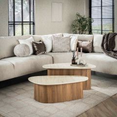 Dexter salontafel set van 2 driehoekige poot - mdf/keramiek travertine