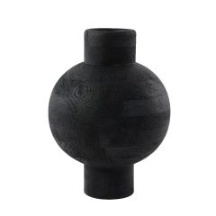 Barumi vaas deco Ø33x45 cm - hout mat zwart