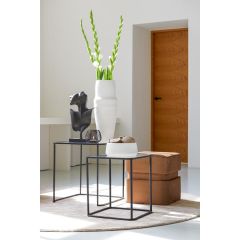 Lofti bijzettafel set van 2 - mat zwart/helder glas