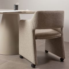 Lyric eetkamerstoel met wielen - greige