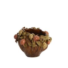 Lemoni vaas deco 26,5x24x20 cm - keramiek bruin-oranje/groen