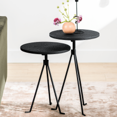 Ties bijzettafelset van 2 rond 38 cm zwart staal van het woonmerk Vurna