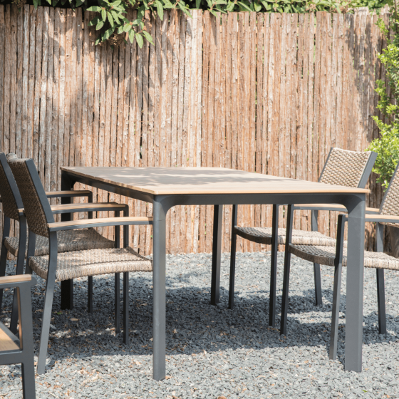 Arezzo terrastafel 160 cm & 4x terrasstoel wicker van het woonmerk Les