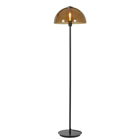 Mellan vloerlamp - mat zwart/glas bruin
