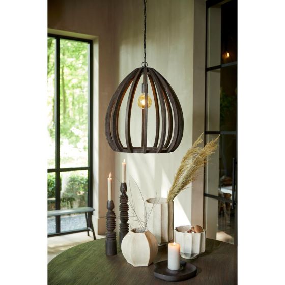 Barsia hanglamp Ø50x54 cm hout - donkerbruin