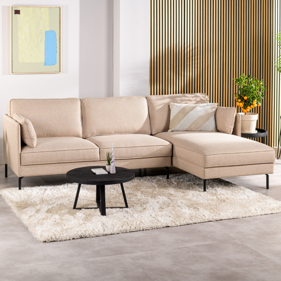Danny 3-zitsbank hoekbank rechts stof beige