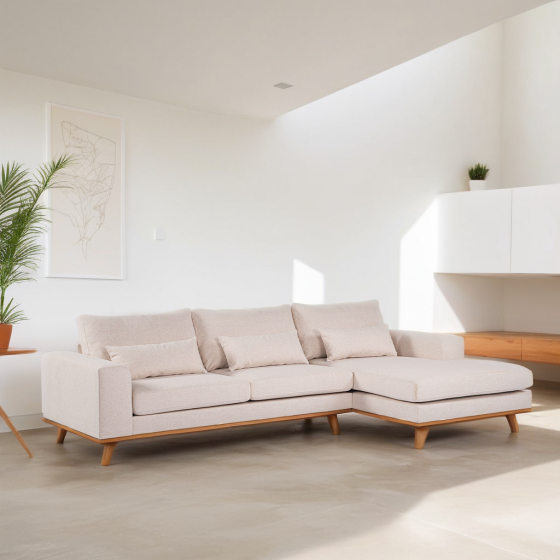 Grande 3-zits hoekbank rechts stof - beige