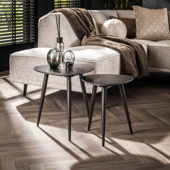 Timothy bijzettafel set van 2 - keramiek zwart