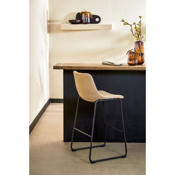 Jeddo barstoel bouclé - licht beige/zwart