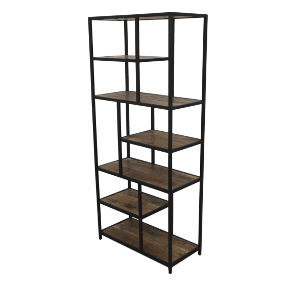 Levels open vakkenkast 80x38x180 cm mangohout naturel/zwart van het woonmerk HSM Collection