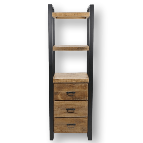 Boekenkast 55x35x174 cm mangohout naturel/zwart van het woonmerk HSM Collection