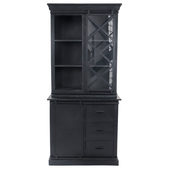 Melbourne vitrinekast 95x45x195 cm mangohout zwart van het woonmerk HSM Collection