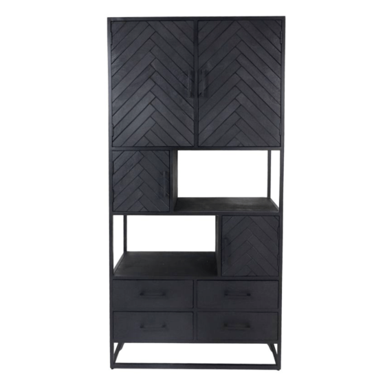 Verona wandkast 100x40x200 cm mangohout zwart van het woonmerk HSM Collection