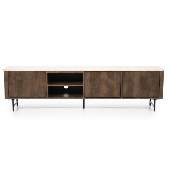 TV meubel Lio - Mango hout & travertin - 200 cm - 3 deurs