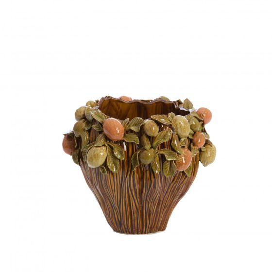 Lemoni vaas deco Ø38x33 cm - keramiek bruin-oranje+groen