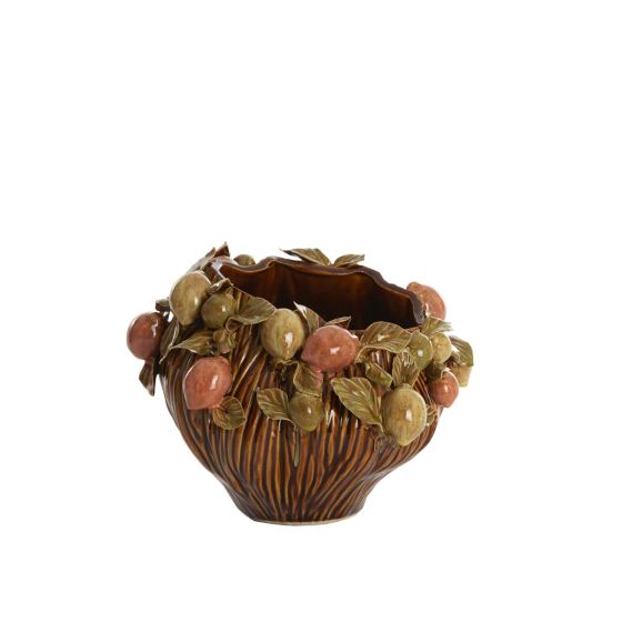 Lemoni vaas deco 26,5x24x20 cm - keramiek bruin-oranje/groen