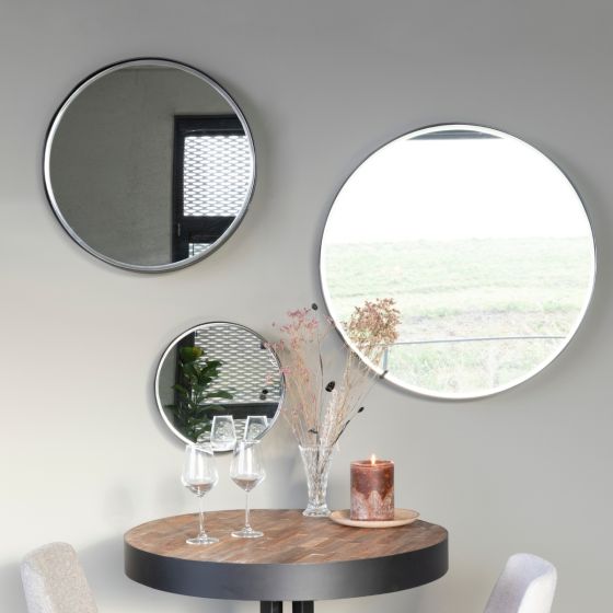 Janice ronde spiegel L - zwart