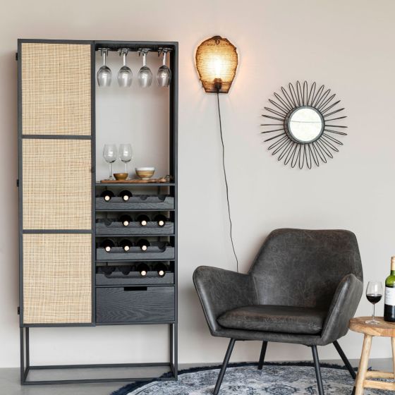 Guuji wijnkast laag MDF/rattan van het woonmerk Puur