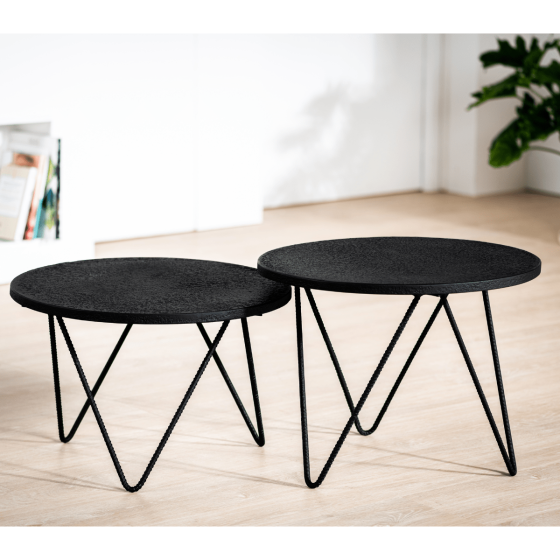Ties salontafelset van 2 rond 54 cm zwart staal van het woonmerk Vurna