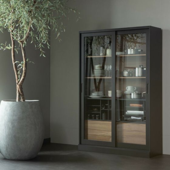 James vitrinekast noten/zwart 125cm