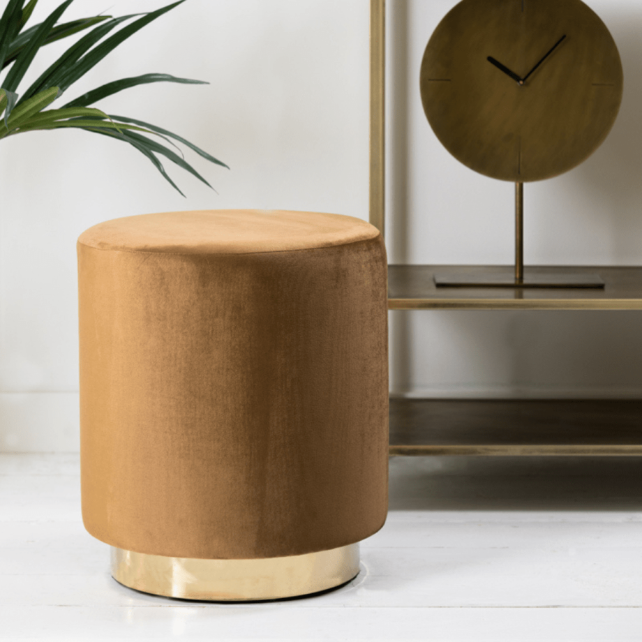 Nadien poef Ø40x44 cm velvet bruin/goud van het woonmerk Light&Living