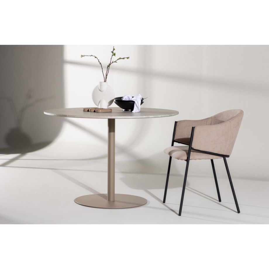 Svea Zuna ronde eettafel - ø110 cm - marmerlook - beige