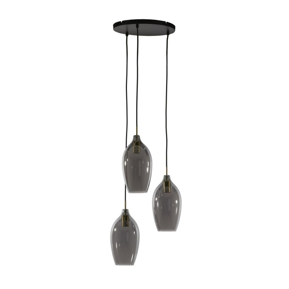 Light & Living Lukaro hanglamp 3L Ø35x32 cm - antiek brons/glas smoke