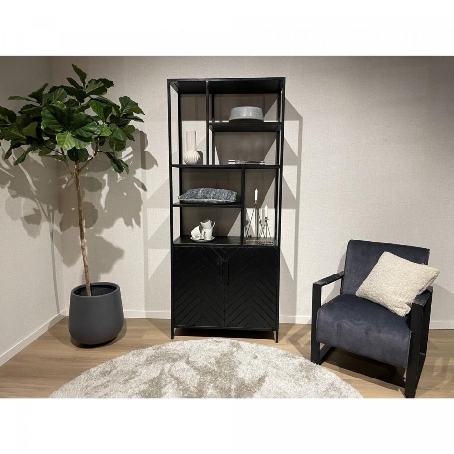 Livingfurn York vakkenkast - 90 cm - mangohout - zwart