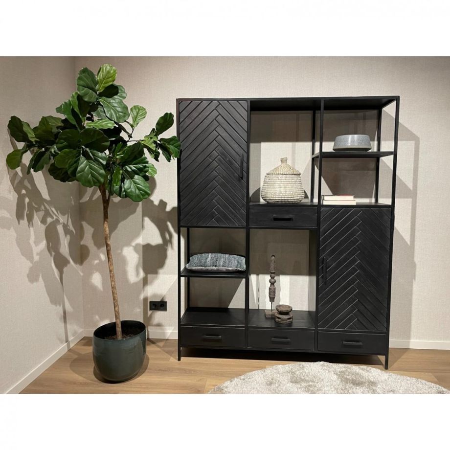 Livingfurn York vakkenkast - 160 cm - mangohout - zwart