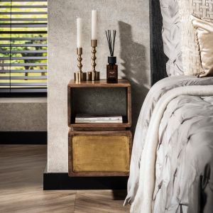 Kelsie nachtkastje 1L klein- brass/massief mango bruin