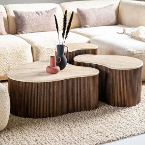 Eleonora Organische salontafel Mari - 83x72x34 cm - Mango hout & travertin