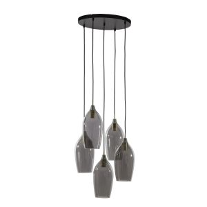 Lukaro hanglamp 5L Ø45x36 cm - antiek brons/glas smoke