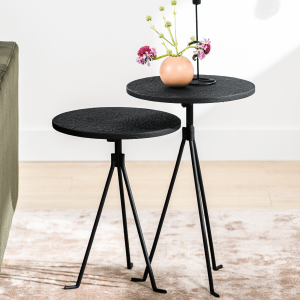 Ties bijzettafelset van 2 rond 38 cm zwart staal van het woonmerk Vurna