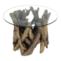 Nack ronde salontafel ø60x40 teak/wortelhout naturel met glasplaat
